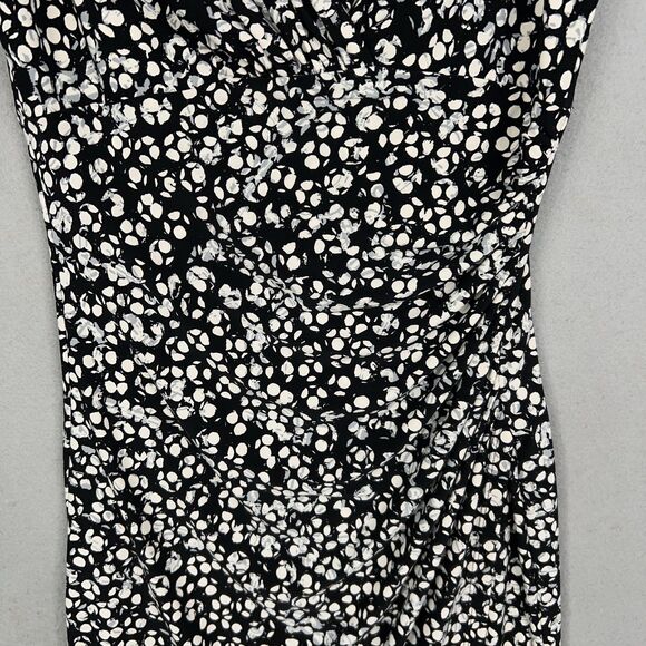Ralph Lauren Dress Womens 8 Black White Floral Ruched Wrap Office Career LRL - Picture 5 of 15